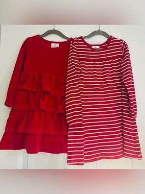 Two Hanna Andersson dresses - tiered velour twirl and striped playdress - 100cm